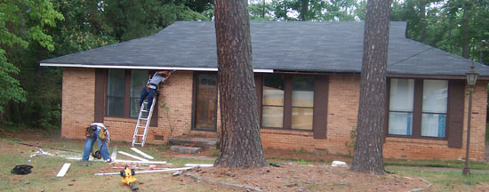 Fascia board replacement in progress